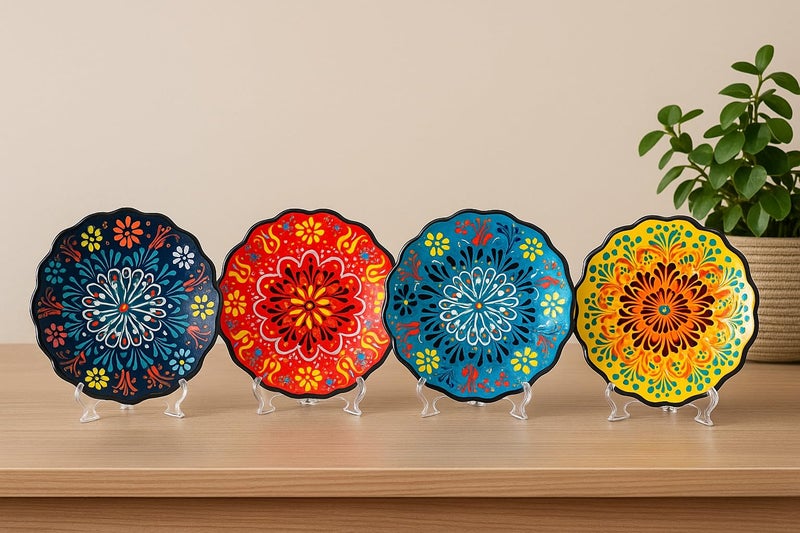 Ayennur 4-Piece 5-Inch Handmade Turkish Ceramic Plate Set â€“ Wall & Table Decor & Jewelry/Ring Dish â€“ Decorative Rings & Jewelry Tray Set - Image 4